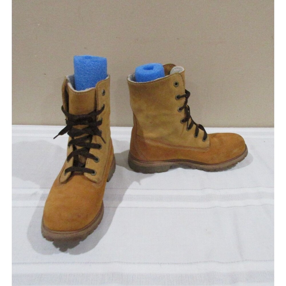 Timberland Boots Women 7.5 M Wheat Brown Teddy Fleece Lined Fold Down WORK BOOT
